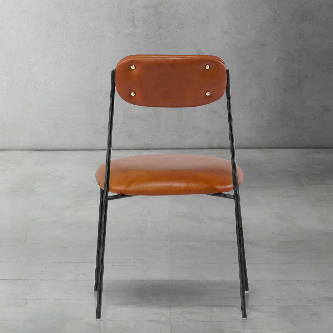 Hand-Forged Metal Genuine Leather Dining Chair