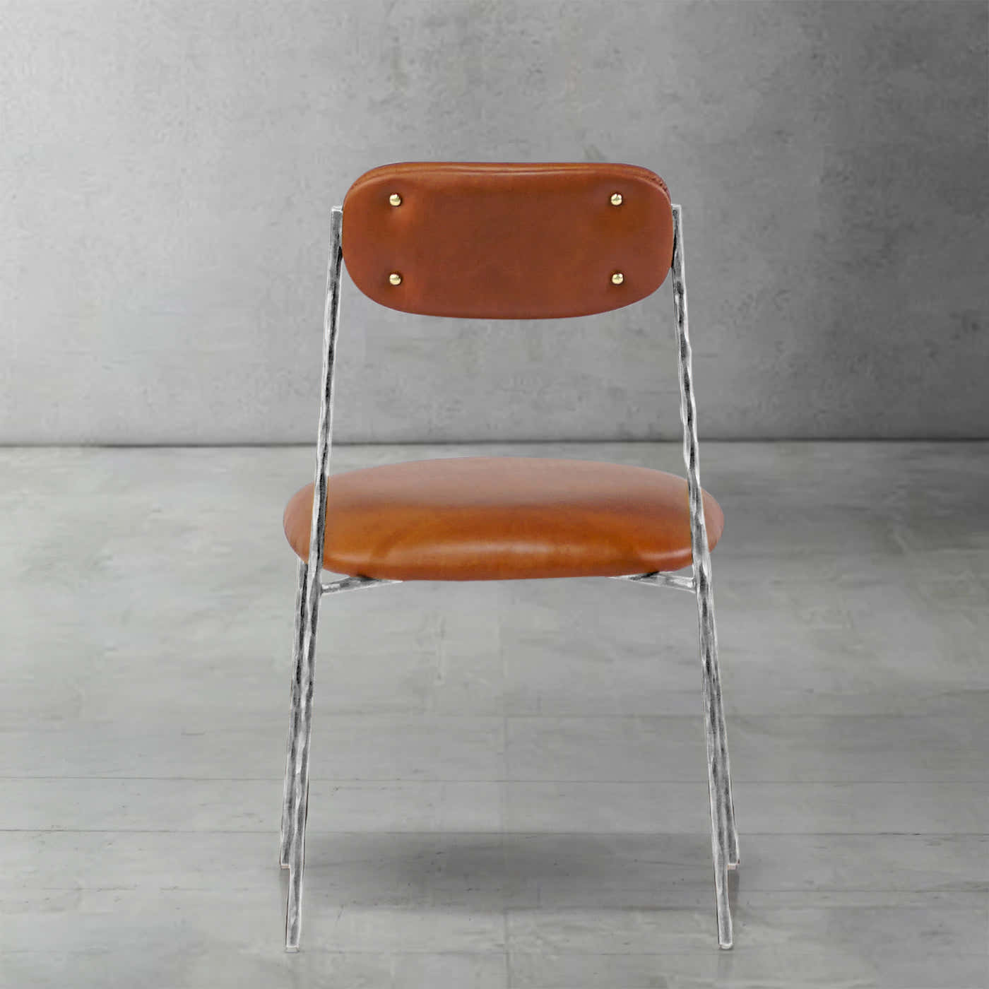 Hand-Forged Metal Genuine Leather Dining Chair