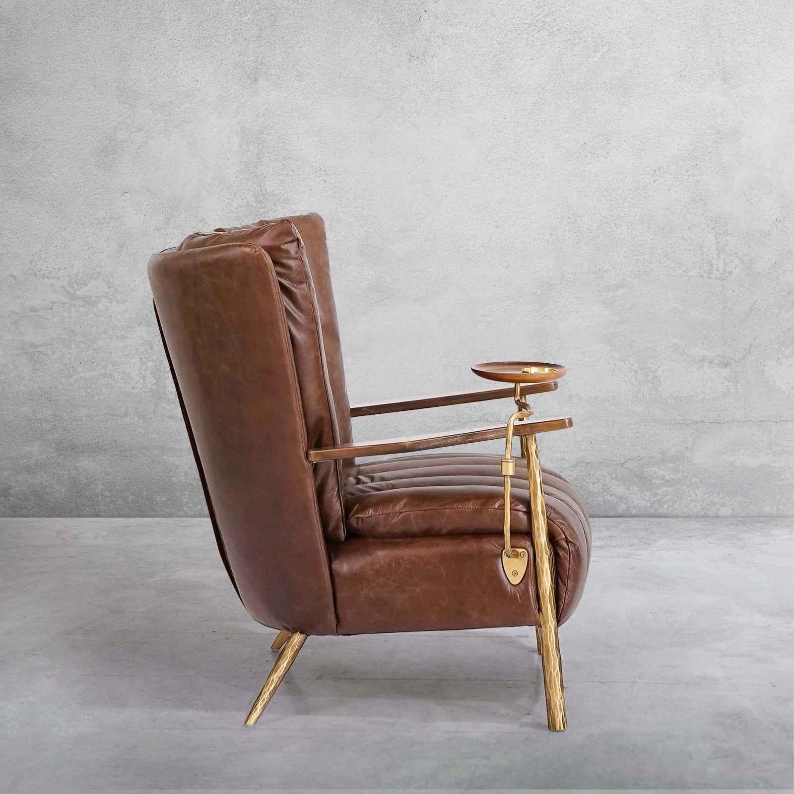 Hand-Forged Metal Vintage Leather Armchair Cigar Chair