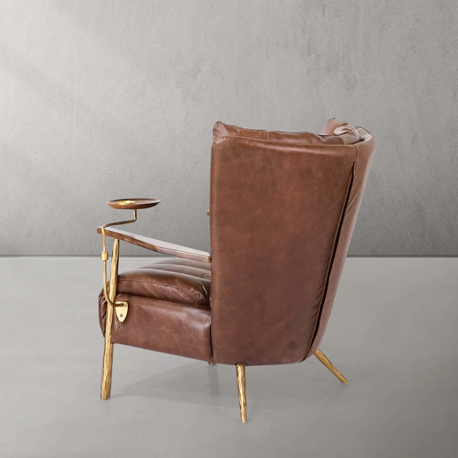 Hand-Forged Metal Vintage Leather Armchair Cigar Chair