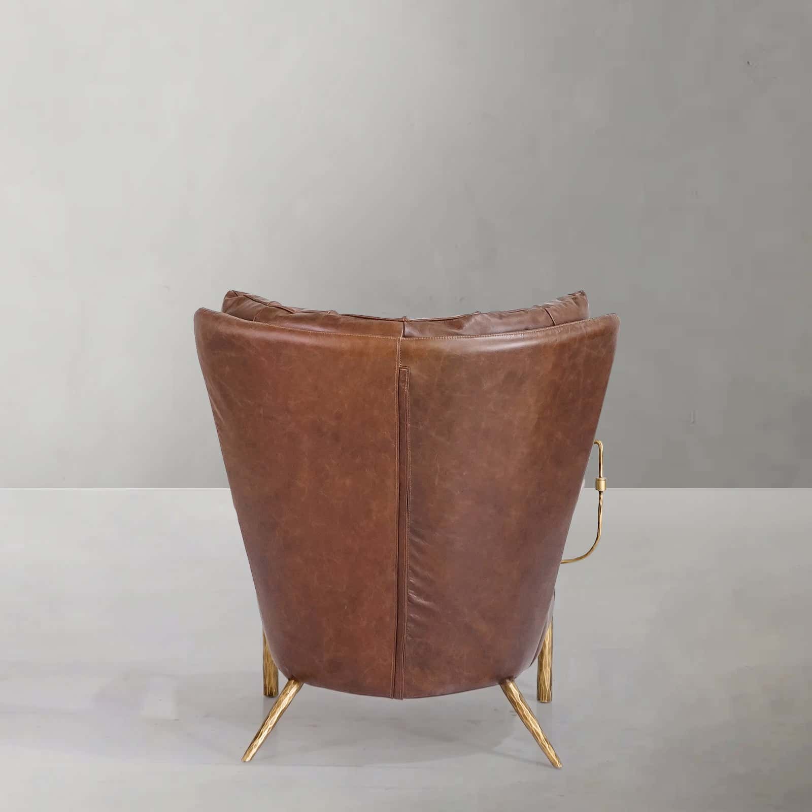 Hand-Forged Metal Vintage Leather Armchair Cigar Chair