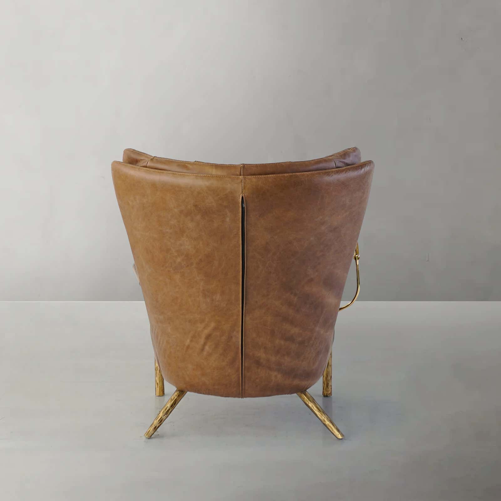 Hand-Forged Metal Vintage Leather Armchair Cigar Chair