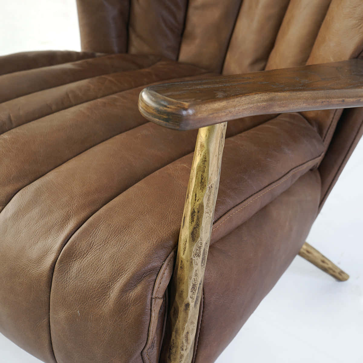 Hand-Forged Metal Vintage Leather Armchair Cigar Chair