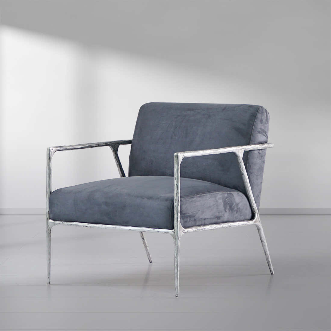 Hand-Forged Metal Retro Silver Iron Frame Track Armchair