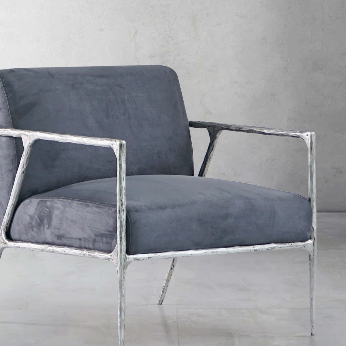 Hand-Forged Metal Retro Silver Iron Frame Track Armchair