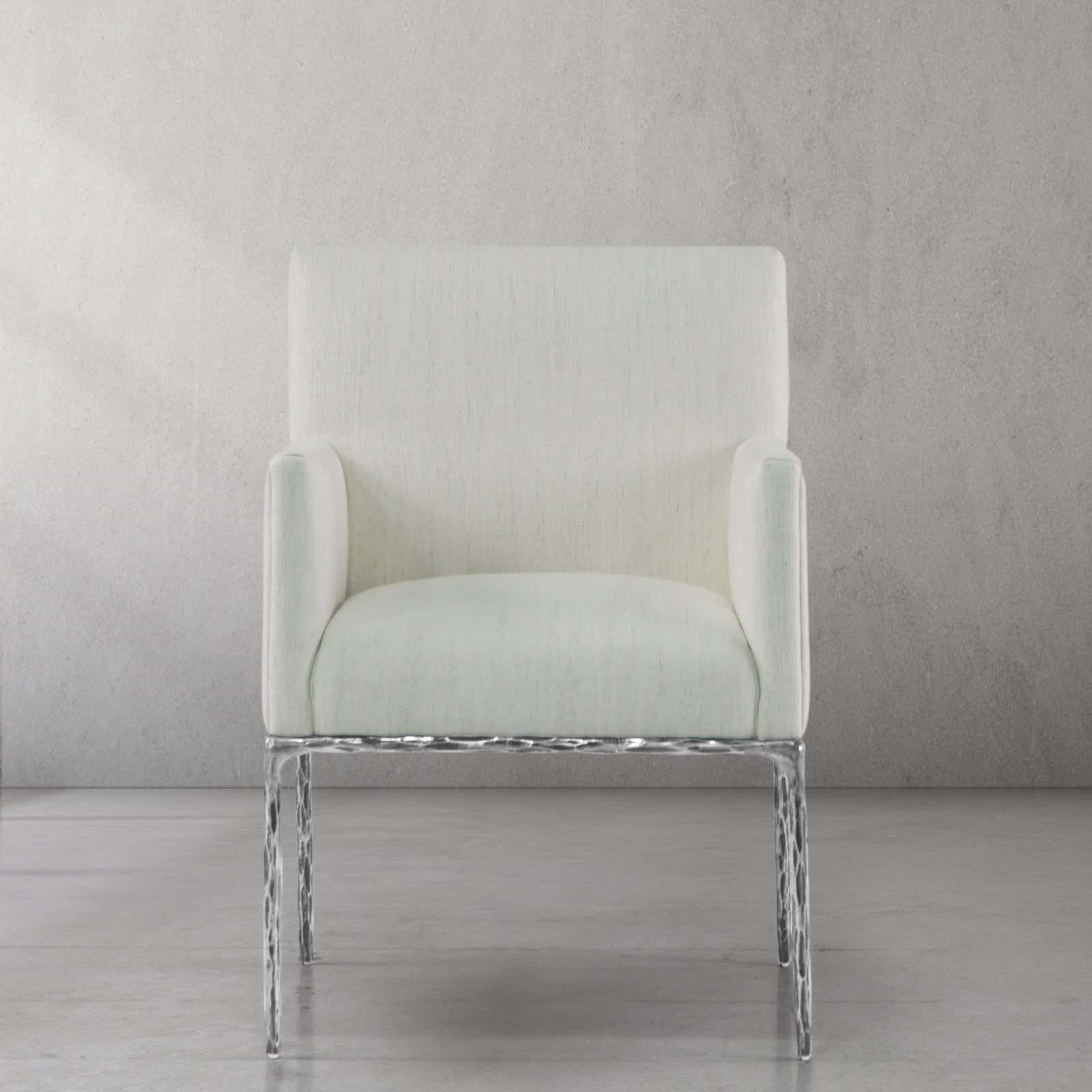 Hand-Forged Metal Track Fabric Lounge Armchair