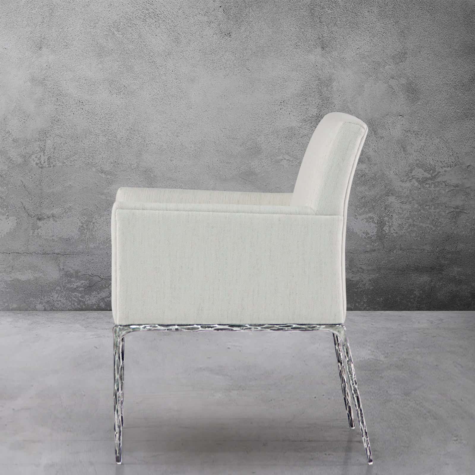 Hand-Forged Metal Track Fabric Lounge Armchair