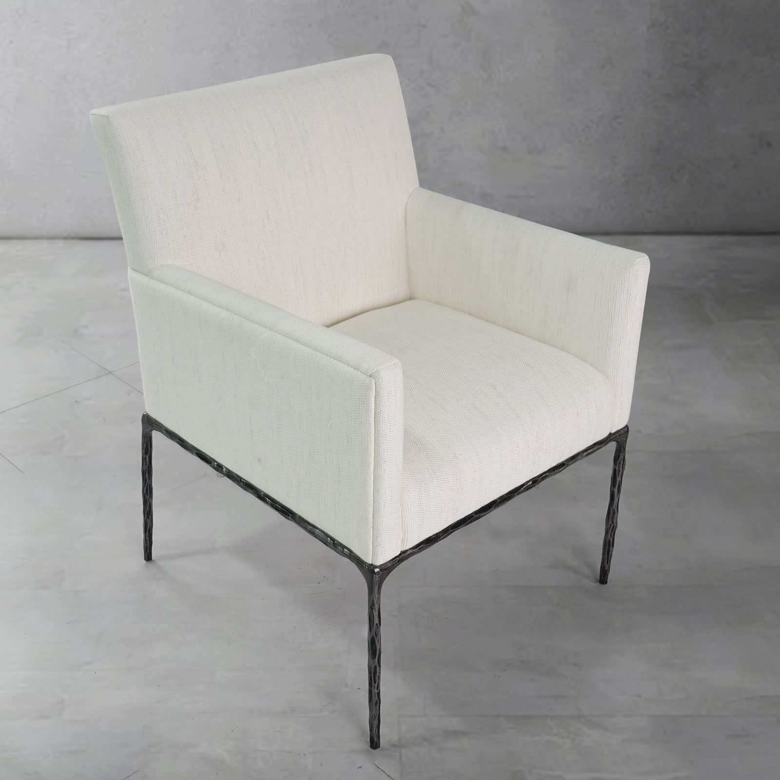 Hand-Forged Metal Track Fabric Lounge Armchair