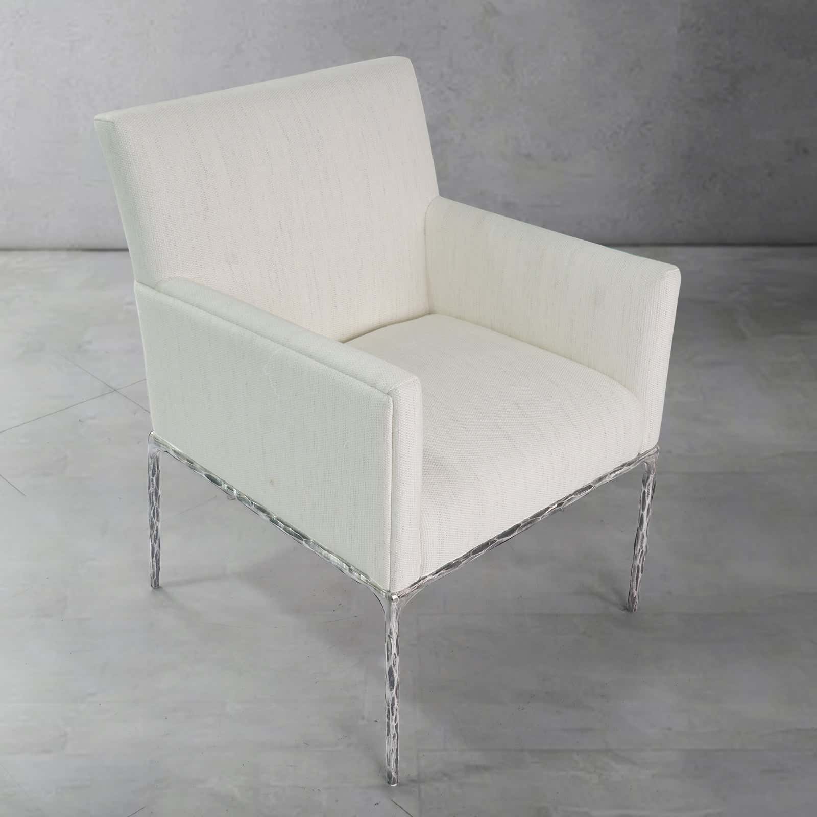 Hand-Forged Metal Track Fabric Lounge Armchair