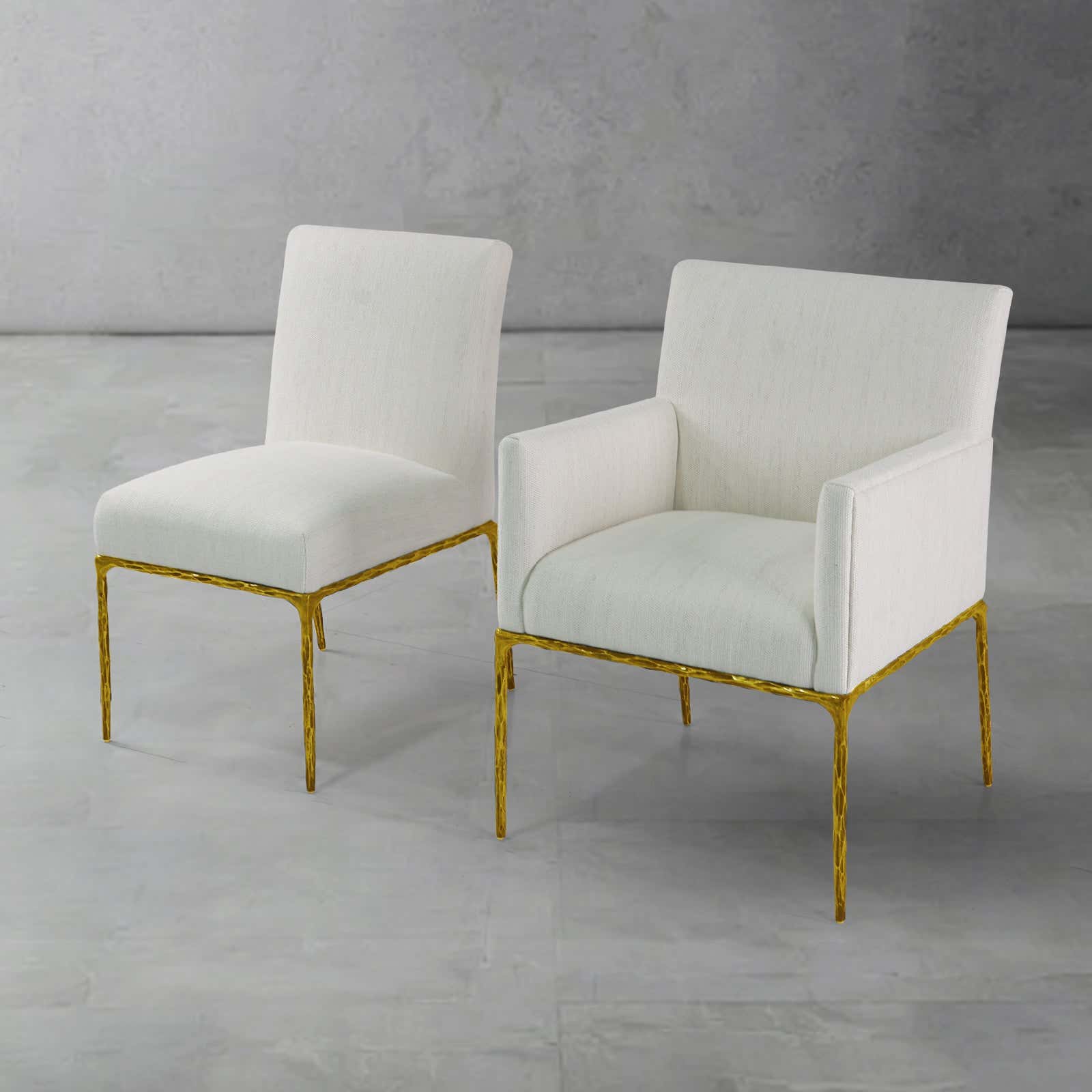 Hand-Forged Metal Track Fabric Lounge Armchair