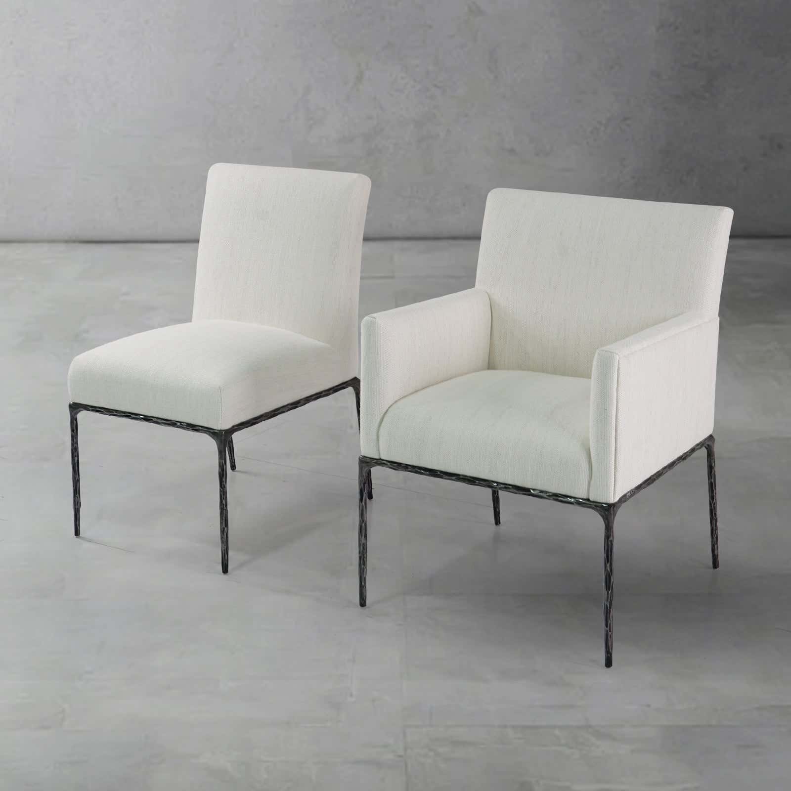 Hand-Forged Metal Track Fabric Lounge Armchair