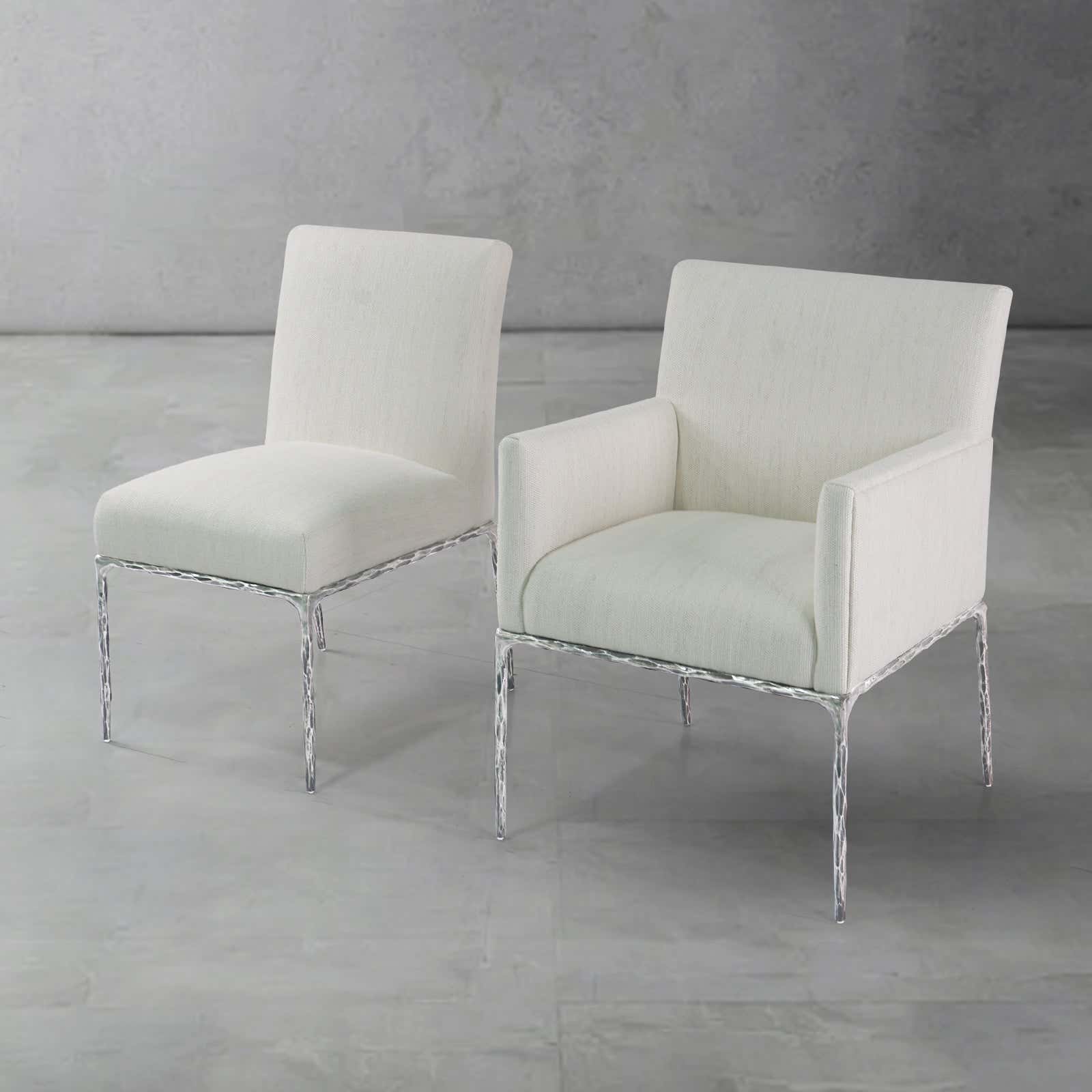 Hand-Forged Metal Track Fabric Lounge Armchair
