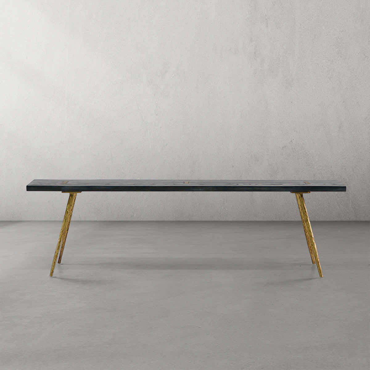 Hand-Forged Metal Retro Copper Frame Solid Wood Dining Bench