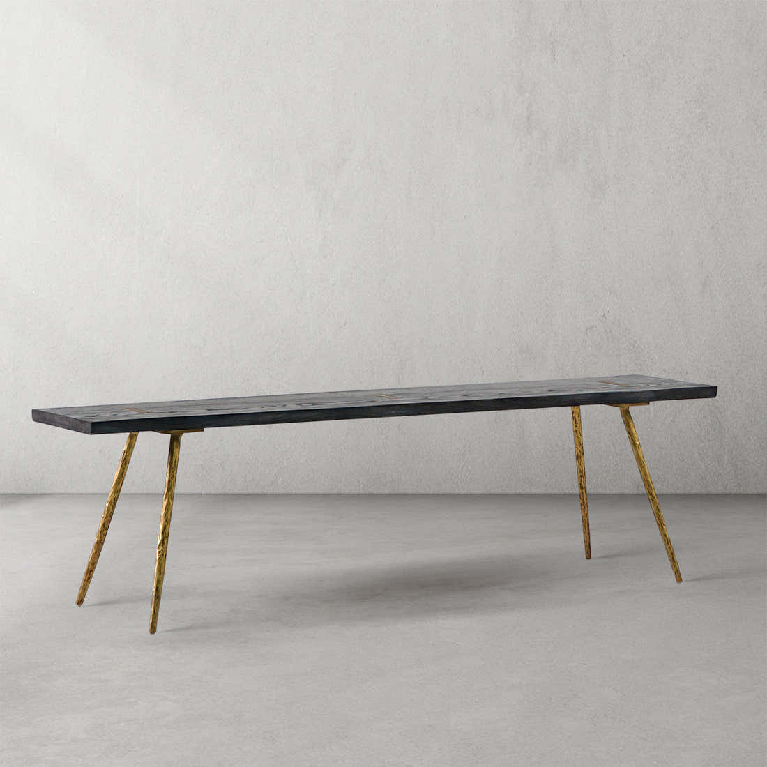 Hand-Forged Metal Retro Copper Frame Solid Wood Dining Bench