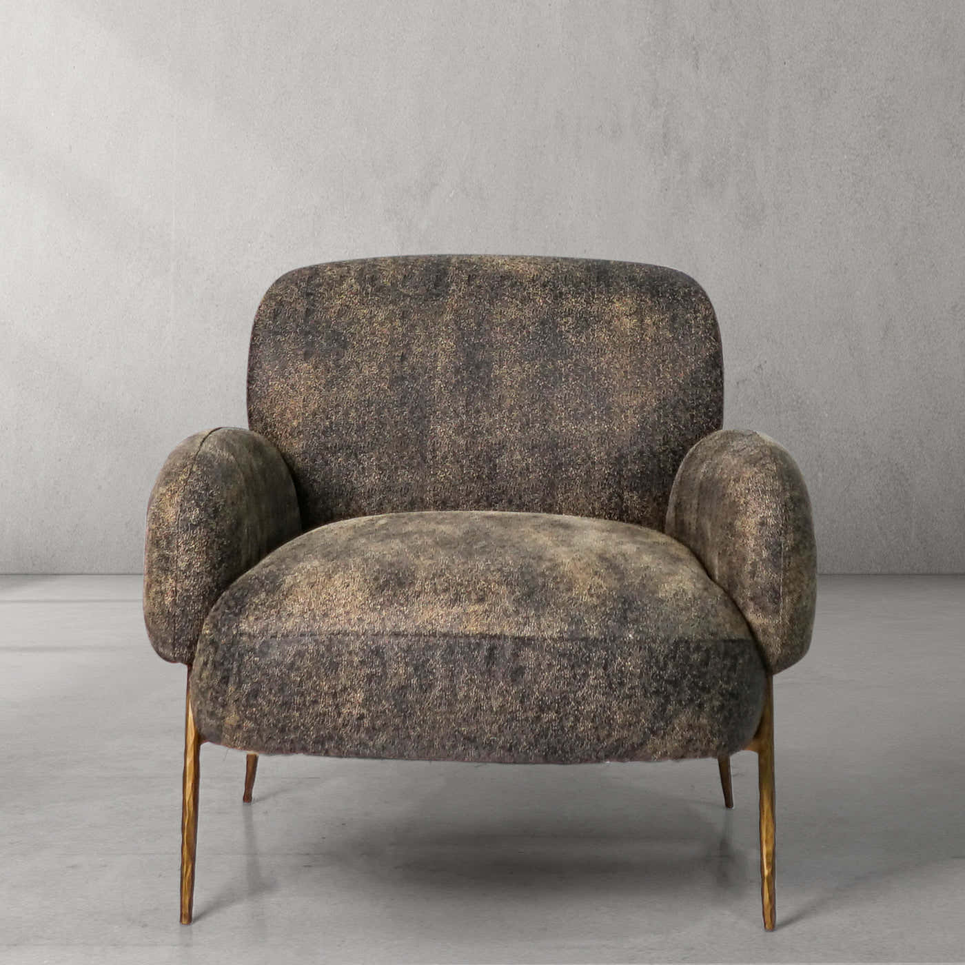 Hand-Forged Metal Vintage Pearl Grain Cowhide Lounge Chair