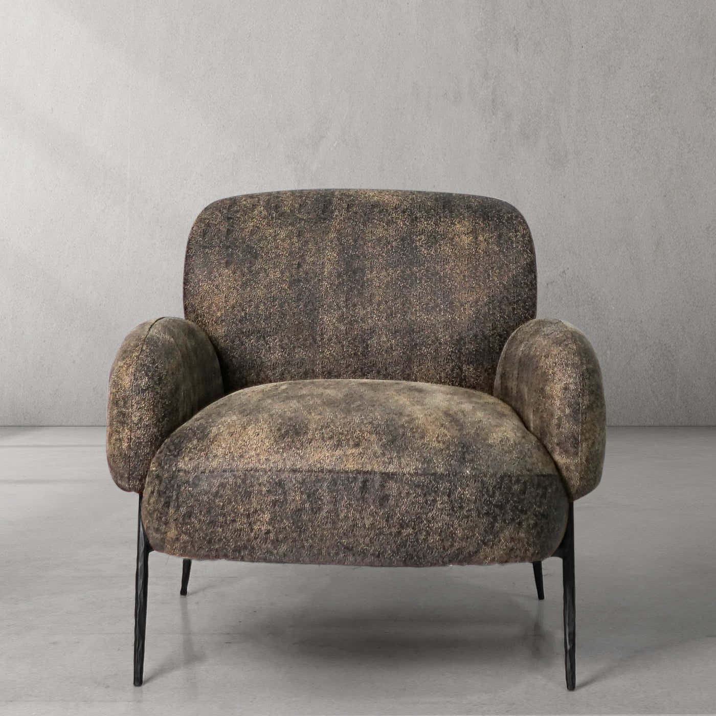 Hand-Forged Metal Vintage Pearl Grain Cowhide Lounge Chair