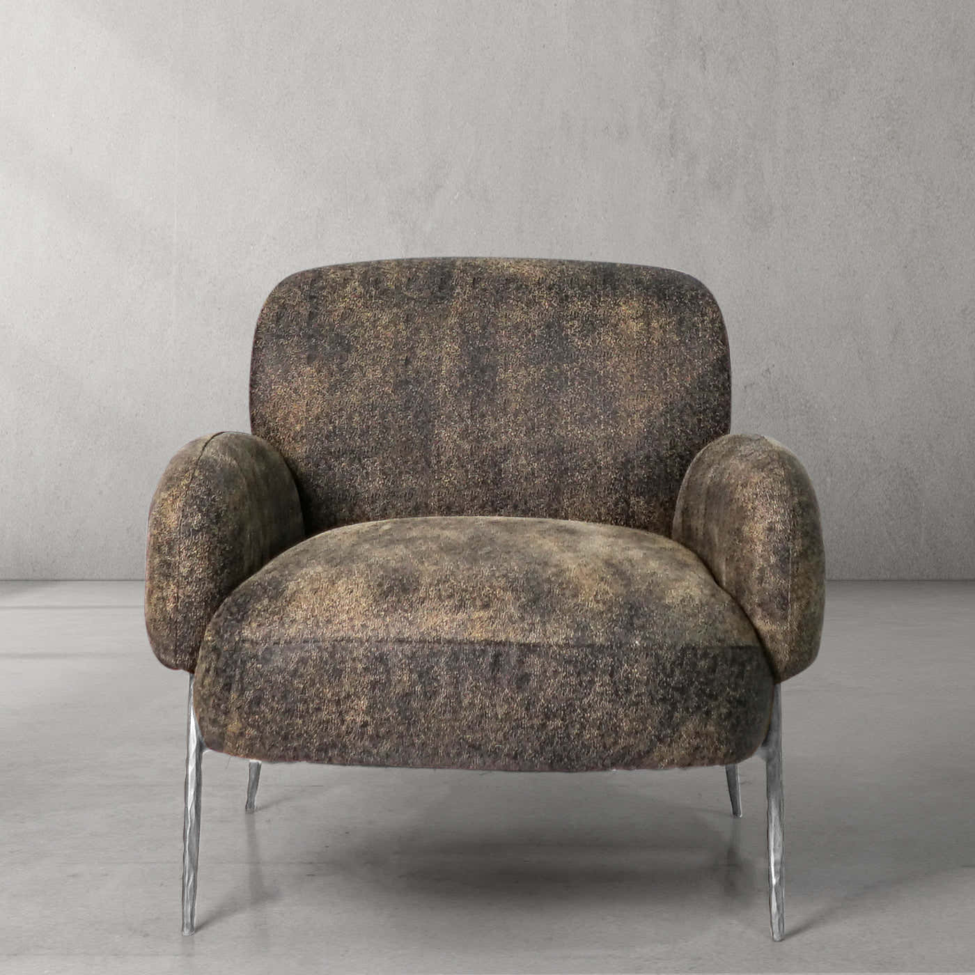 Hand-Forged Metal Vintage Pearl Grain Cowhide Lounge Chair