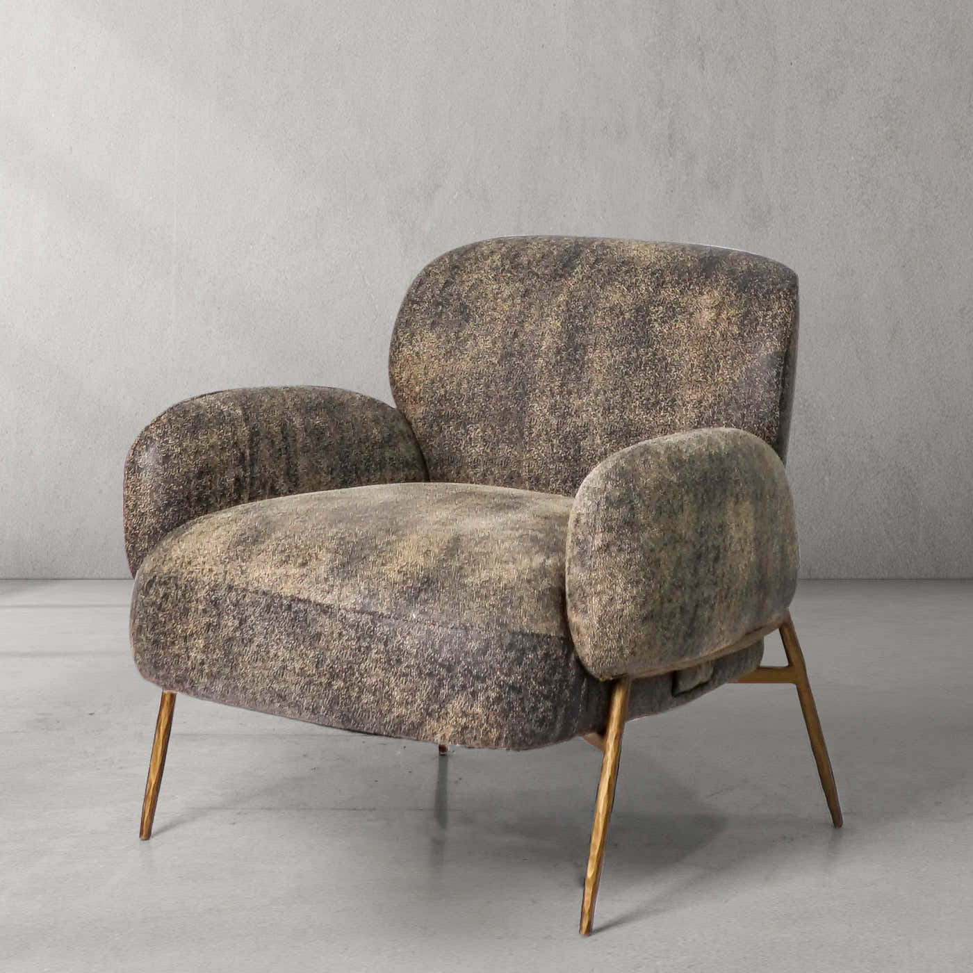 Hand-Forged Metal Vintage Pearl Grain Cowhide Lounge Chair