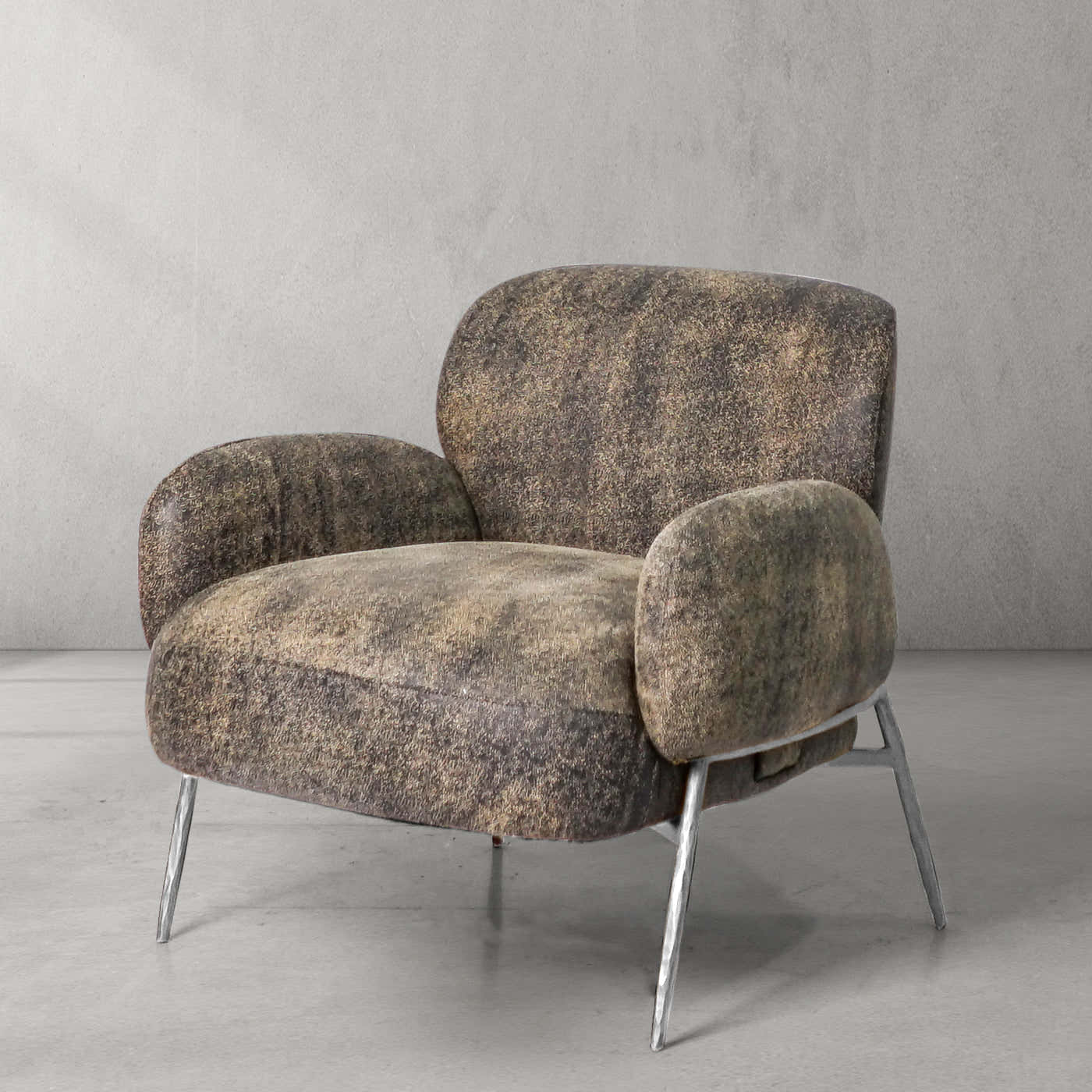 Hand-Forged Metal Vintage Pearl Grain Cowhide Lounge Chair