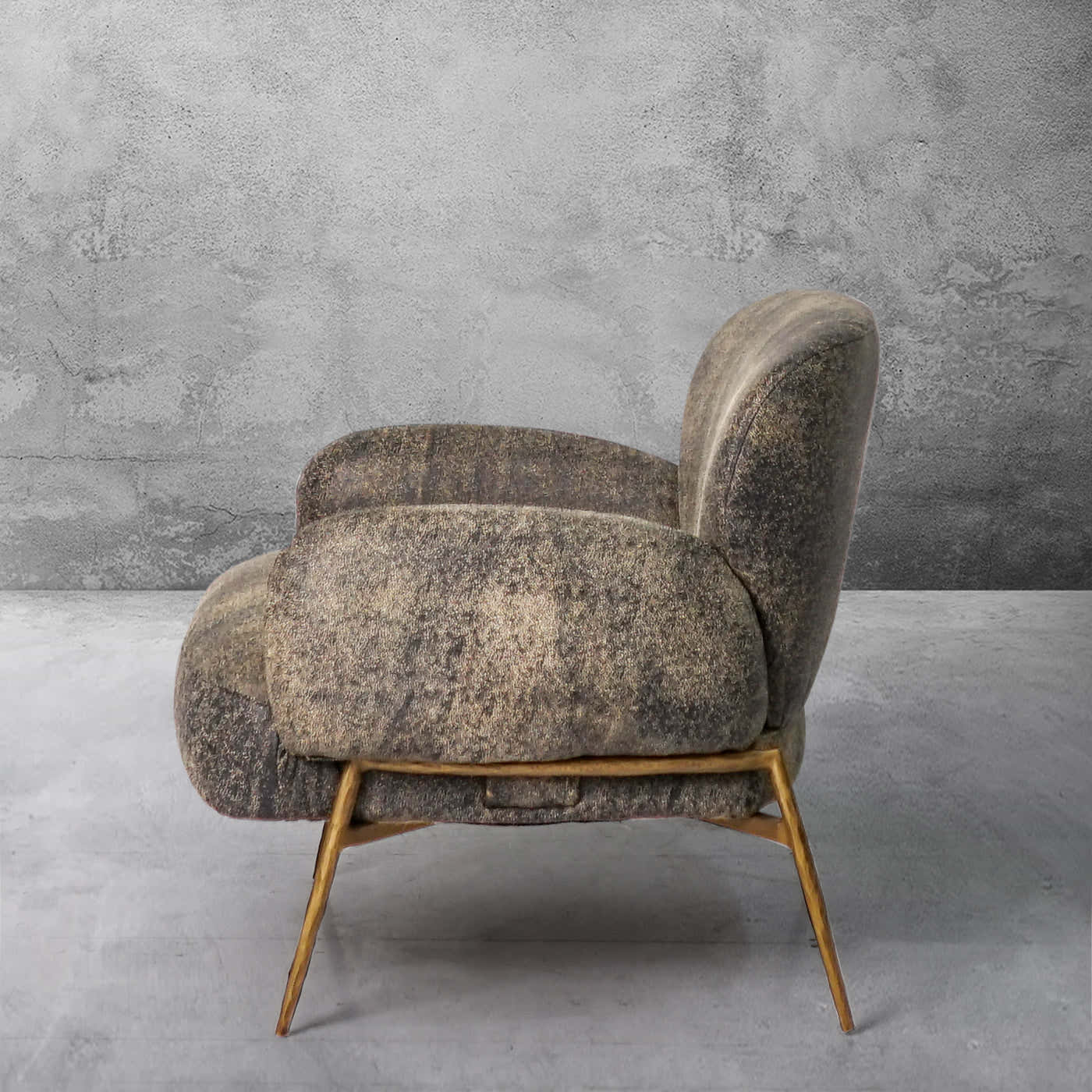 Hand-Forged Metal Vintage Pearl Grain Cowhide Lounge Chair