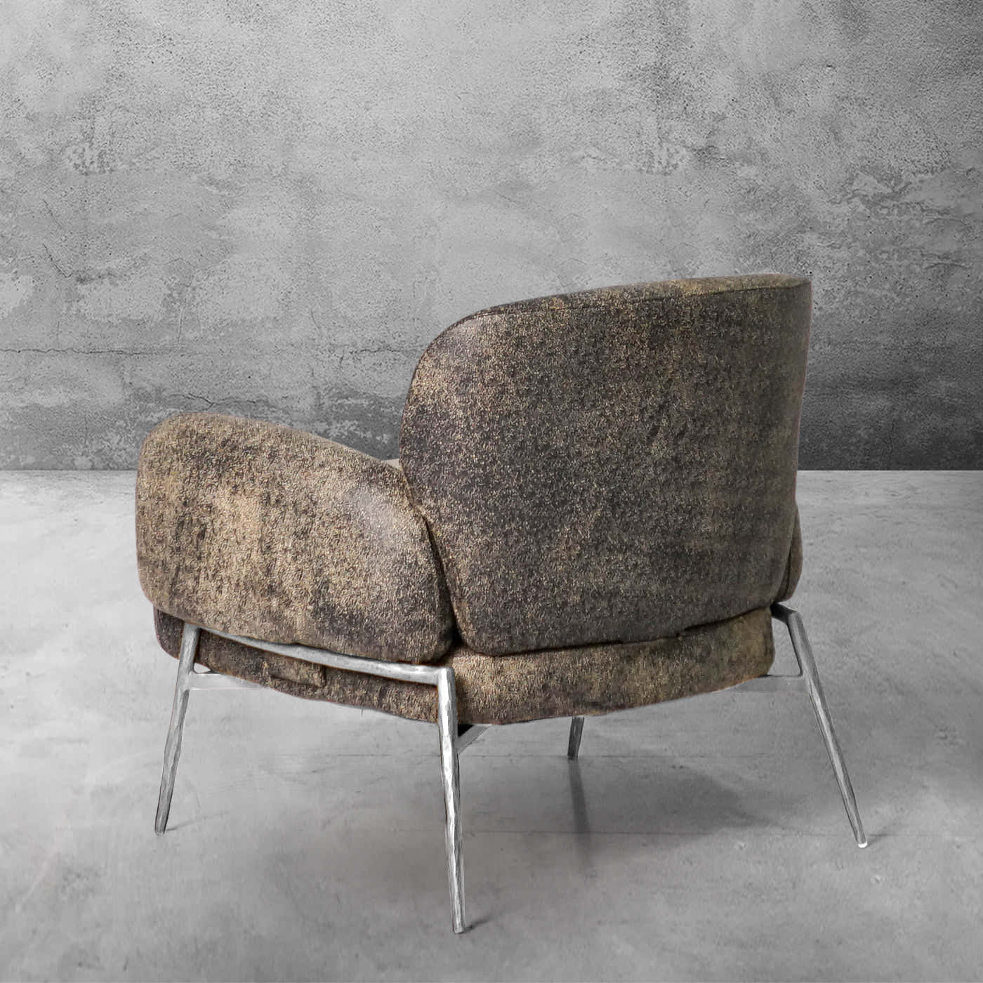 Hand-Forged Metal Vintage Pearl Grain Cowhide Lounge Chair