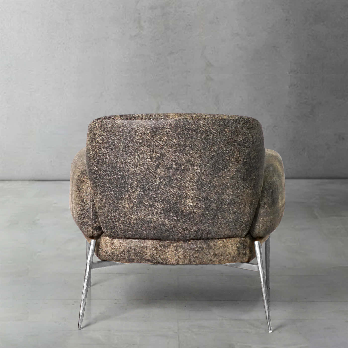 Hand-Forged Metal Vintage Pearl Grain Cowhide Lounge Chair
