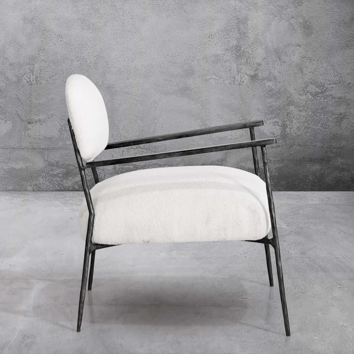 Hand-Forged Metal White Pure Wood Handrail Chair
