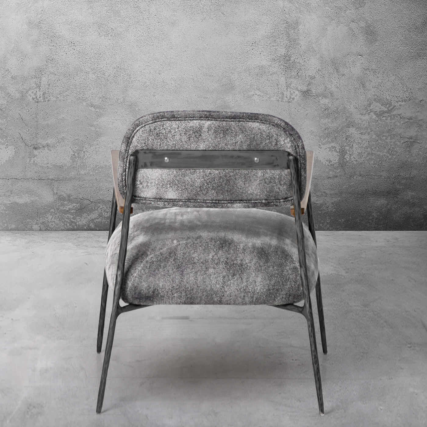 Hand-Forged Metal Grey Pearl Grain Leather Armchair