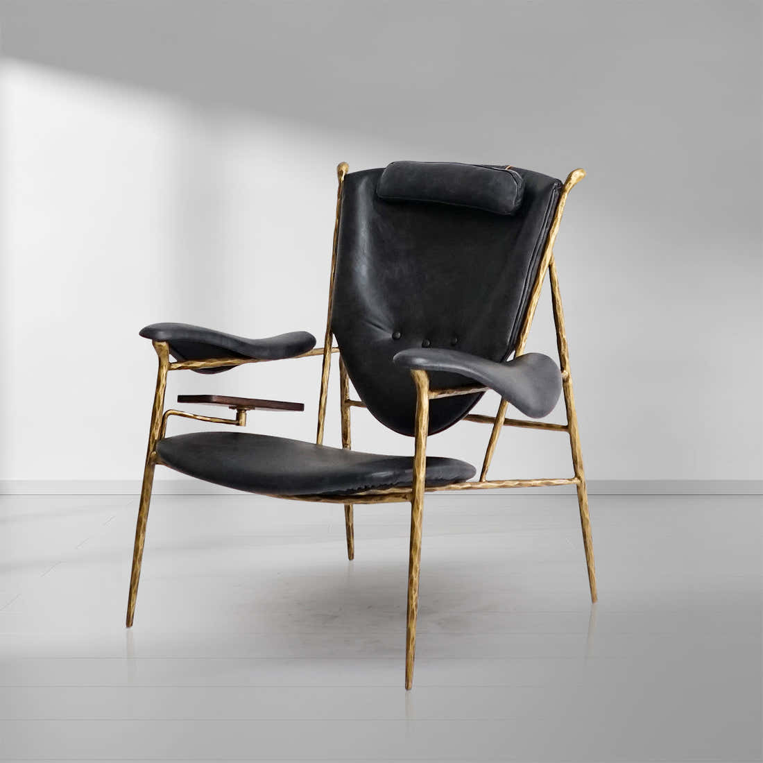 Hand-Forged Metal Enamel Wooden Plate Leather Armchair