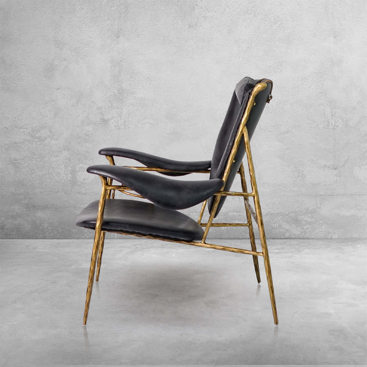 Hand-Forged Metal Enamel Wooden Plate Leather Armchair