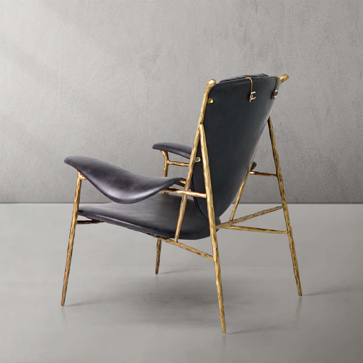 Hand-Forged Metal Enamel Wooden Plate Leather Armchair