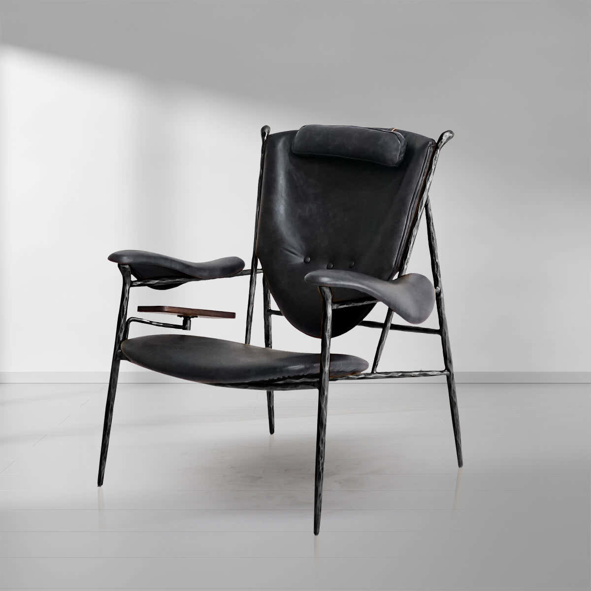Hand-Forged Metal Enamel Wooden Plate Leather Armchair