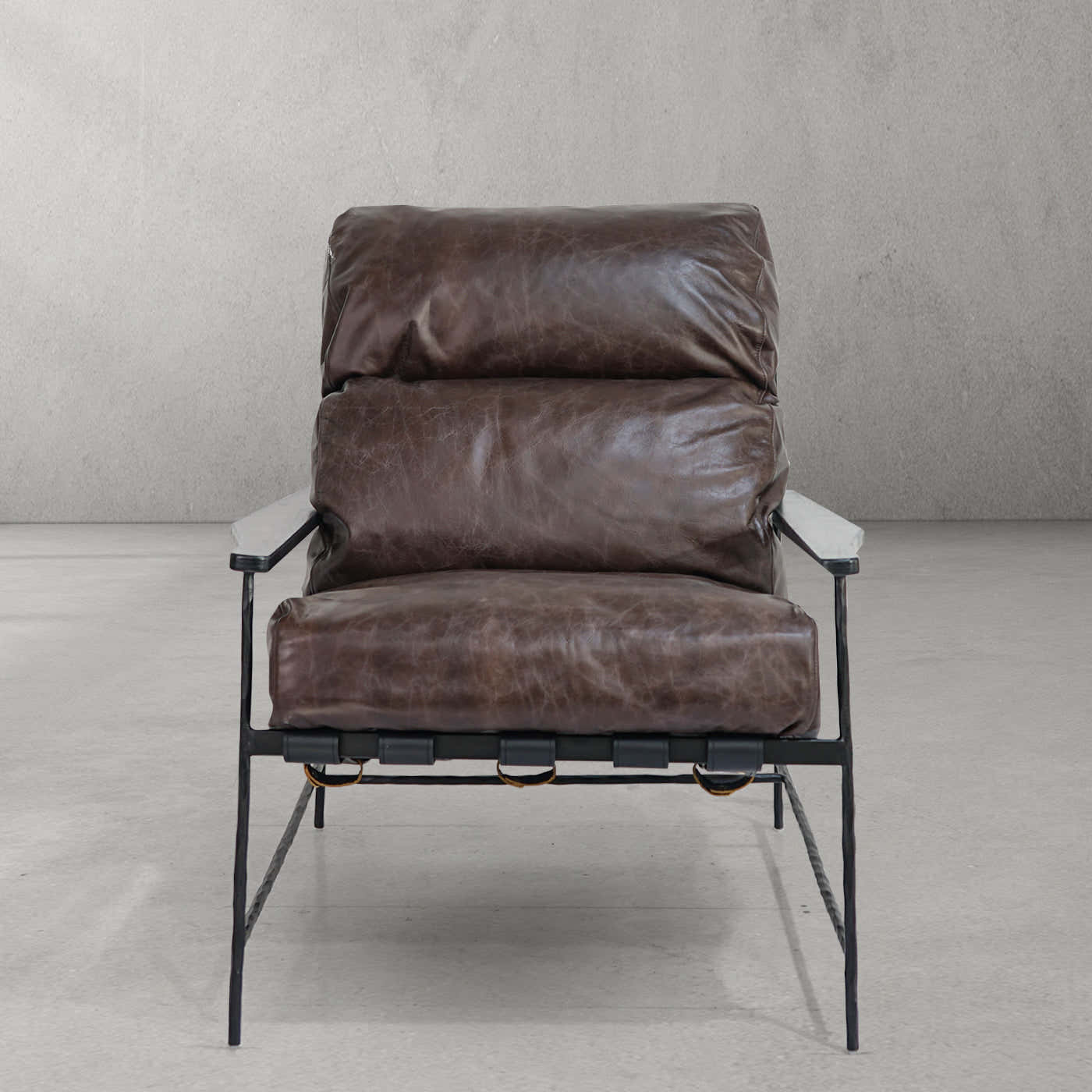 Hand-Forged Metal Leather Armchair