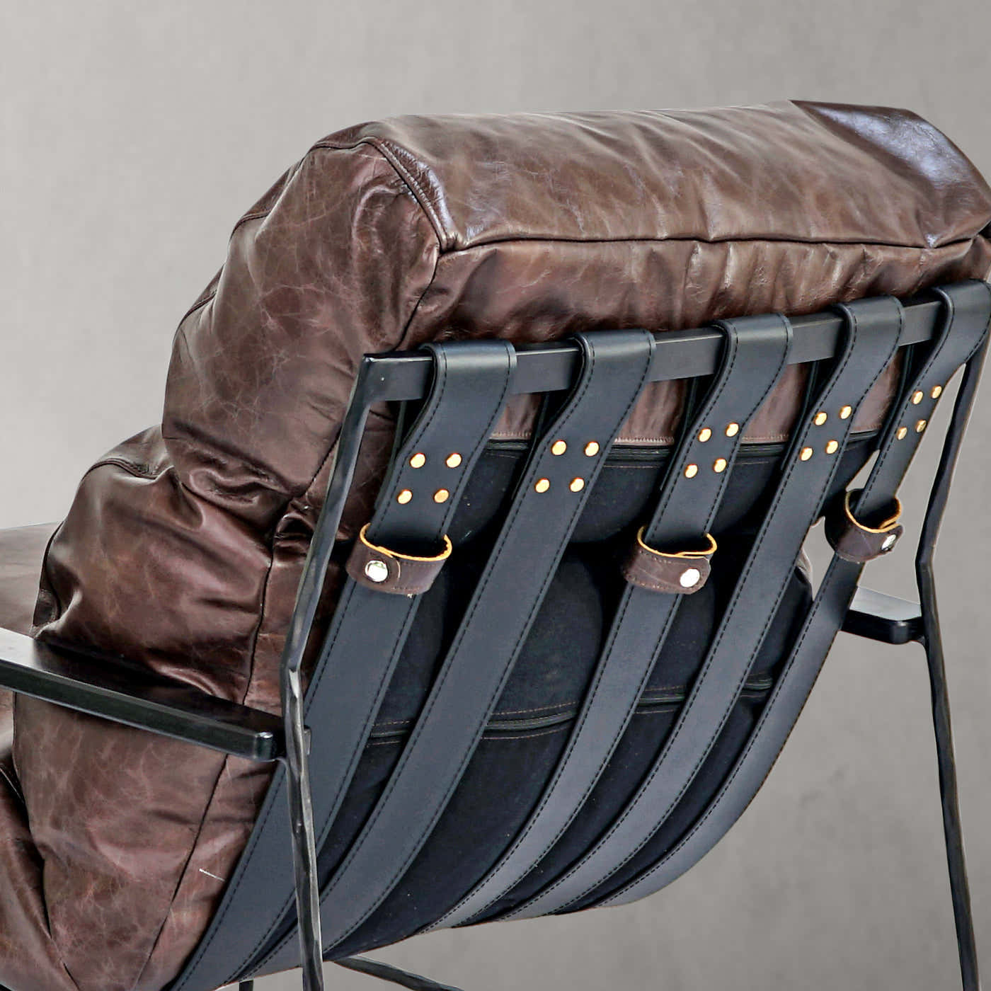 Hand-Forged Metal Leather Armchair