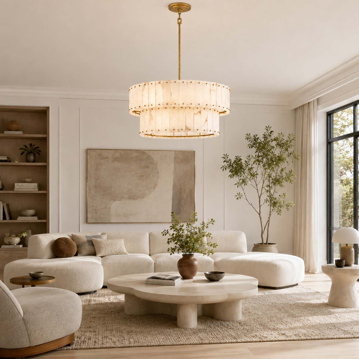 Simona Alabaster Drum 2-Tier Chandelier