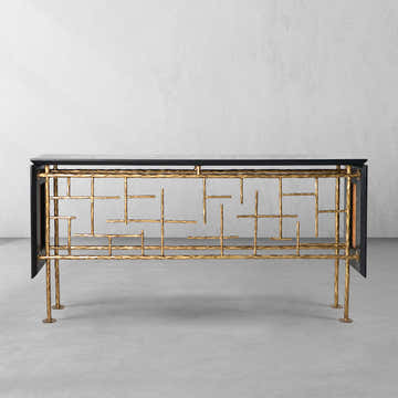 Hand-Forged Metal Metal Frame Rattan Console Table