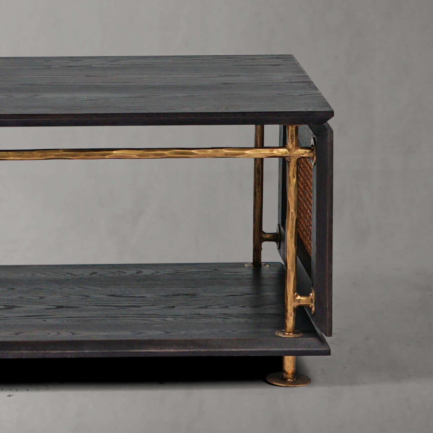 Hand-Forged Metal Vintage Rattan Wooden Coffee Table