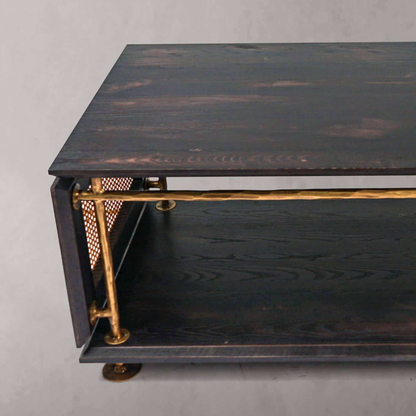 Hand-Forged Metal Vintage Rattan Wooden Coffee Table