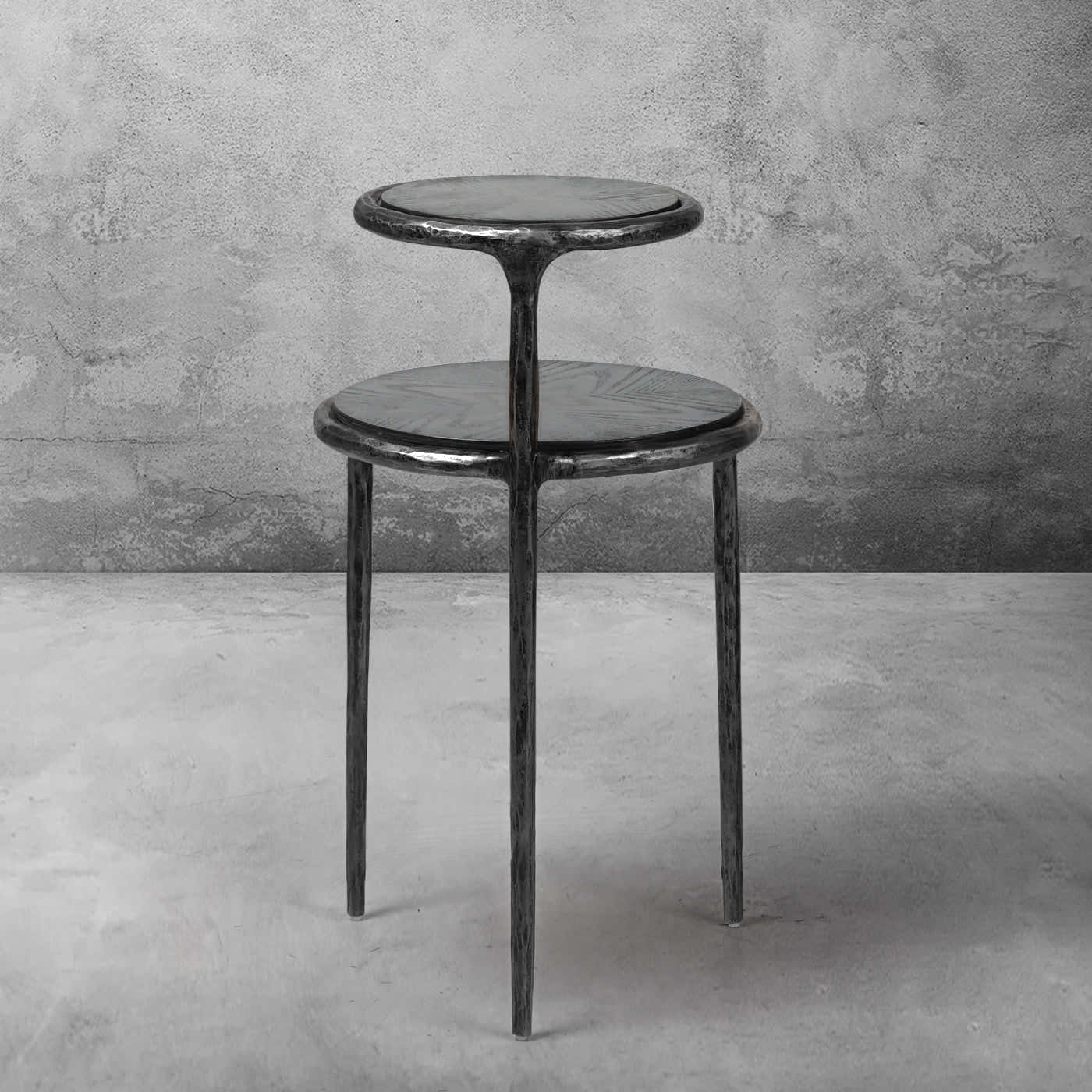 Hand-Forged Metal Tiered Accent Table