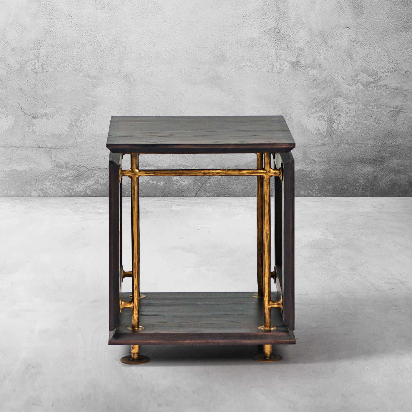 Hand-Forged Metal Woven Rattan Side Table