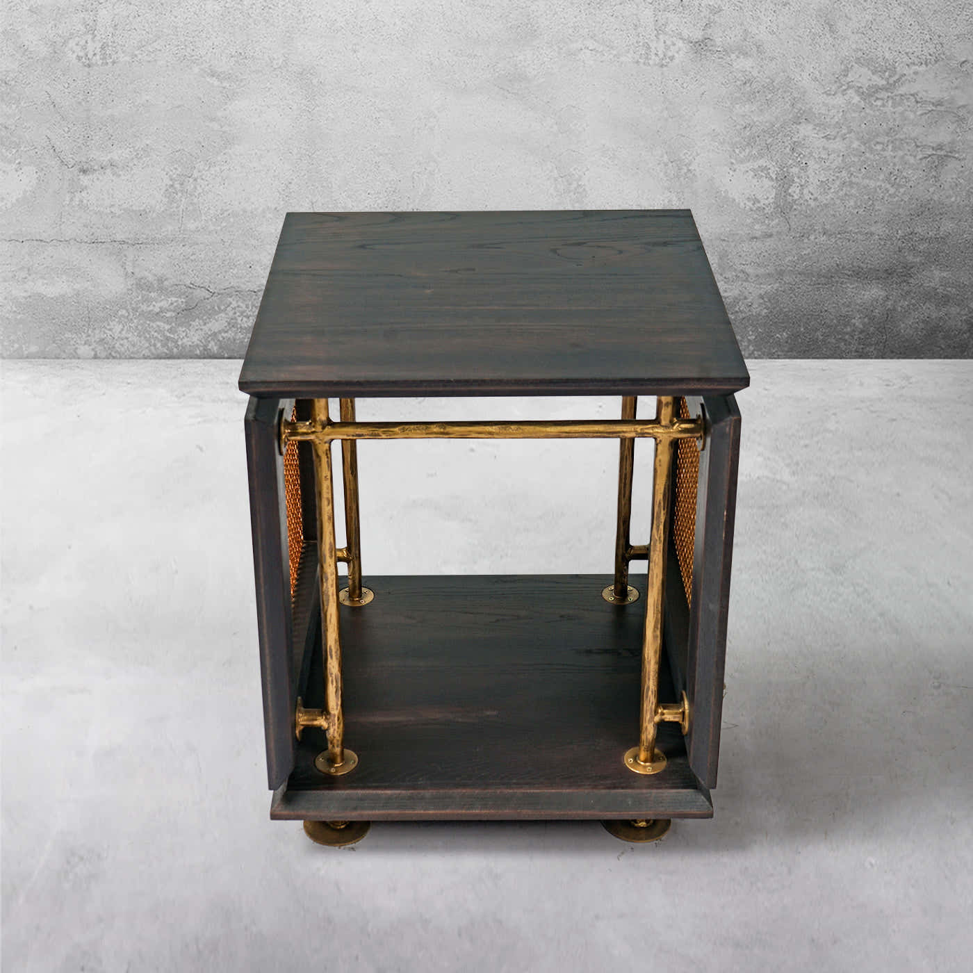 Hand-Forged Metal Woven Rattan Side Table