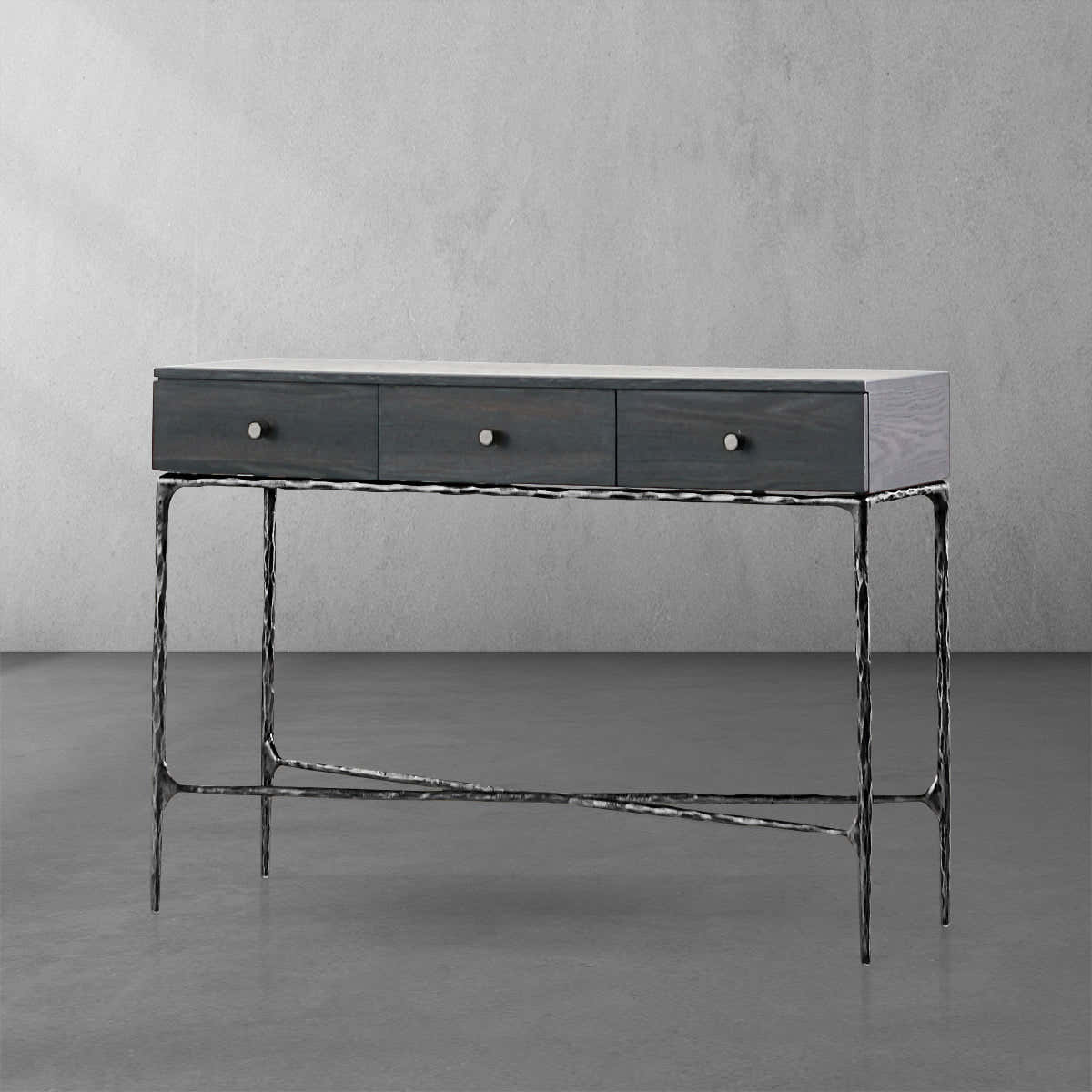 Hand-Forged Metal 3 Drawer Desk