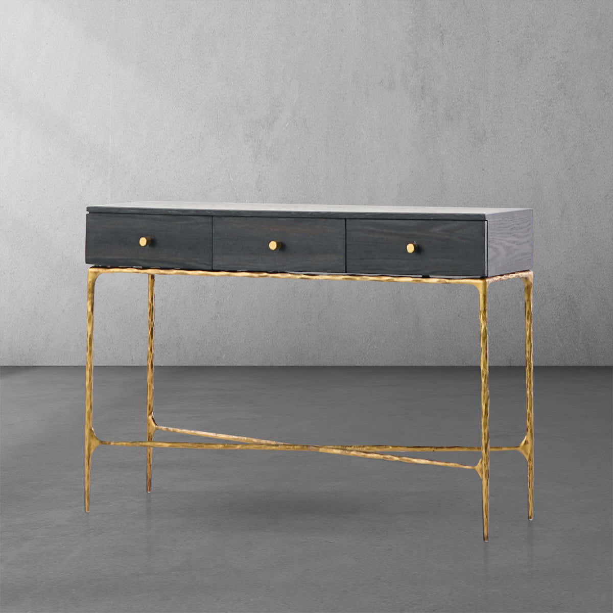 Hand-Forged Metal 3 Drawer Desk