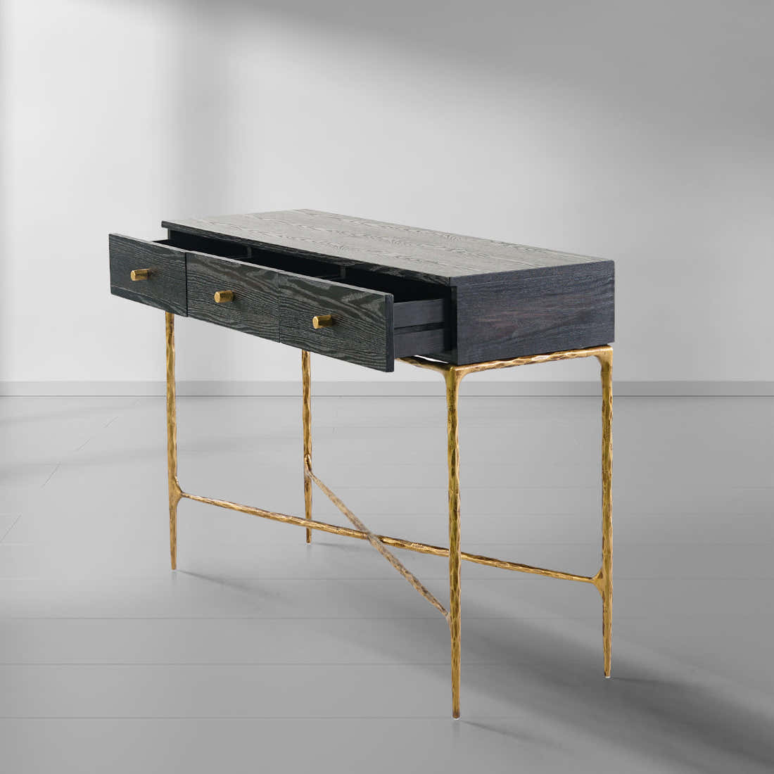 Hand-Forged Metal 3 Drawer Desk