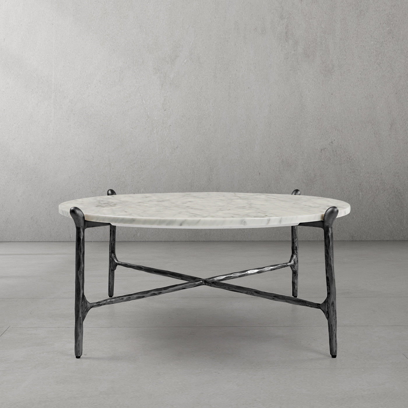 Hand-Forged Metal Round  Horn Marble Coffee Table & Side Table