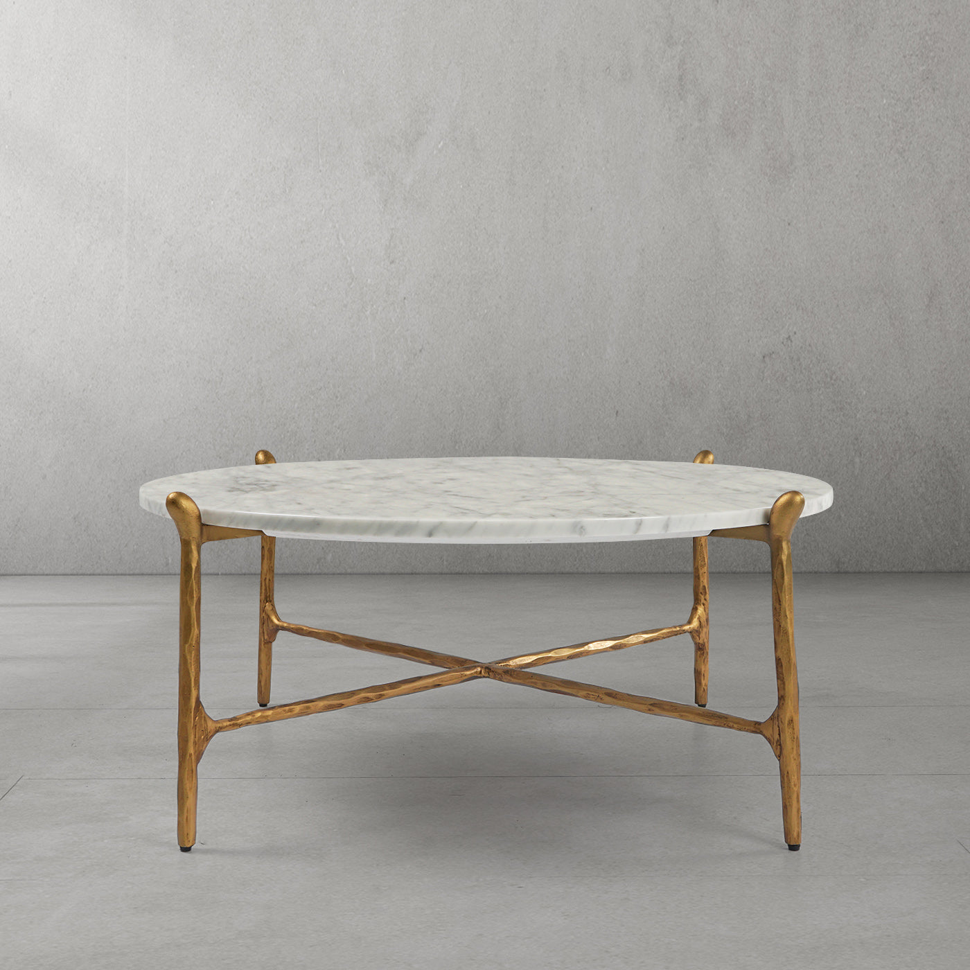 Hand-Forged Metal Round  Horn Marble Coffee Table & Side Table