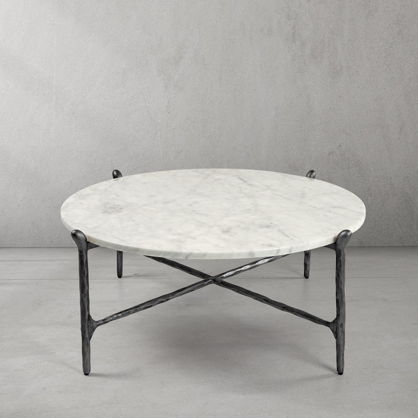 Hand-Forged Metal Round  Horn Marble Coffee Table & Side Table