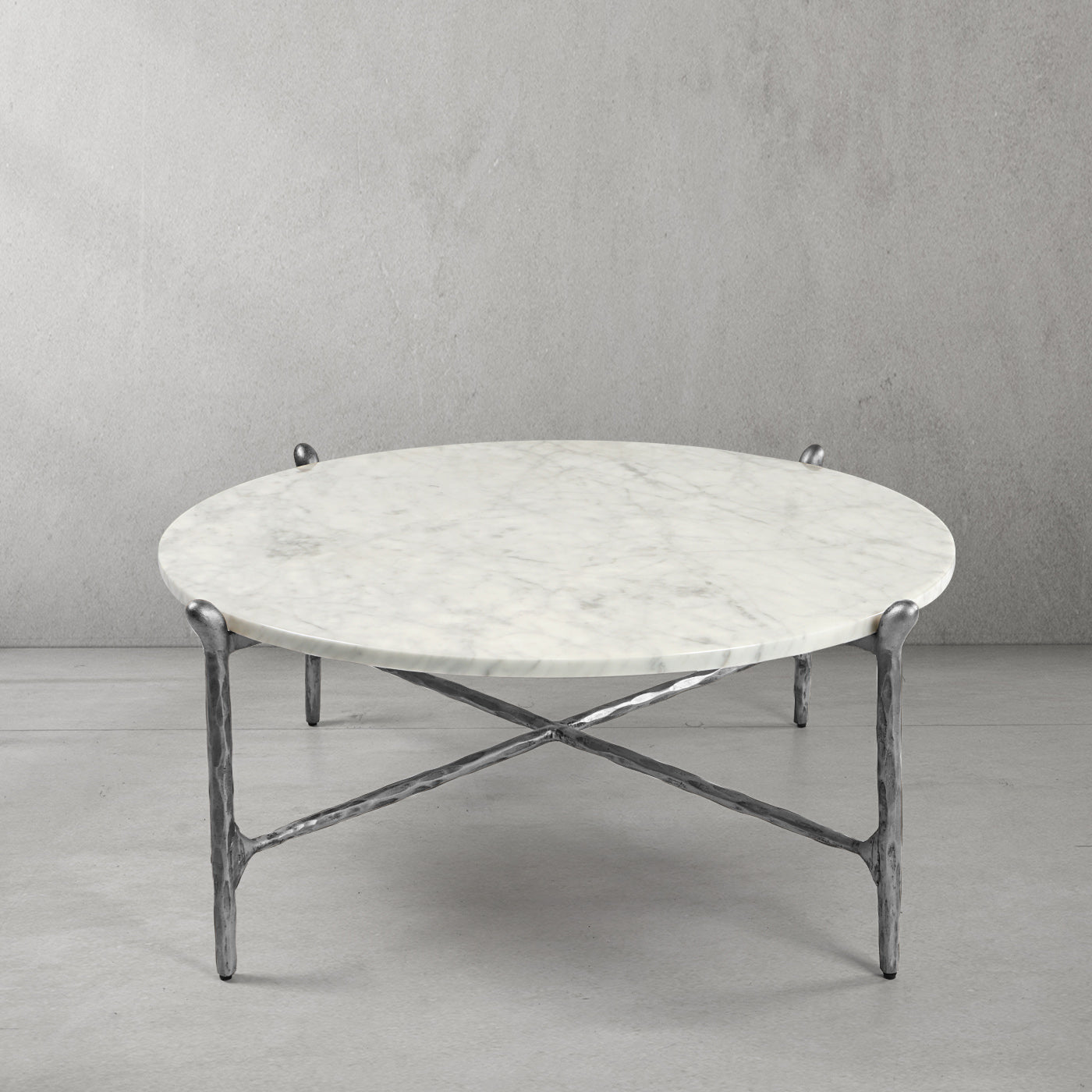 Hand-Forged Metal Round  Horn Marble Coffee Table & Side Table