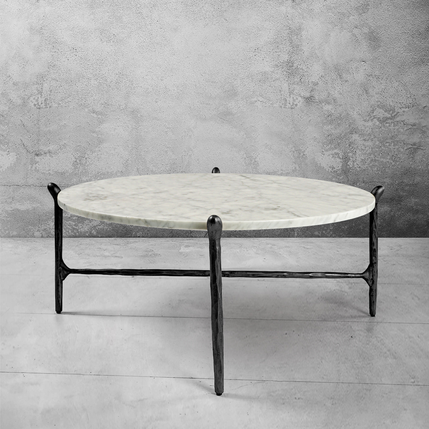 Hand-Forged Metal Round  Horn Marble Coffee Table & Side Table