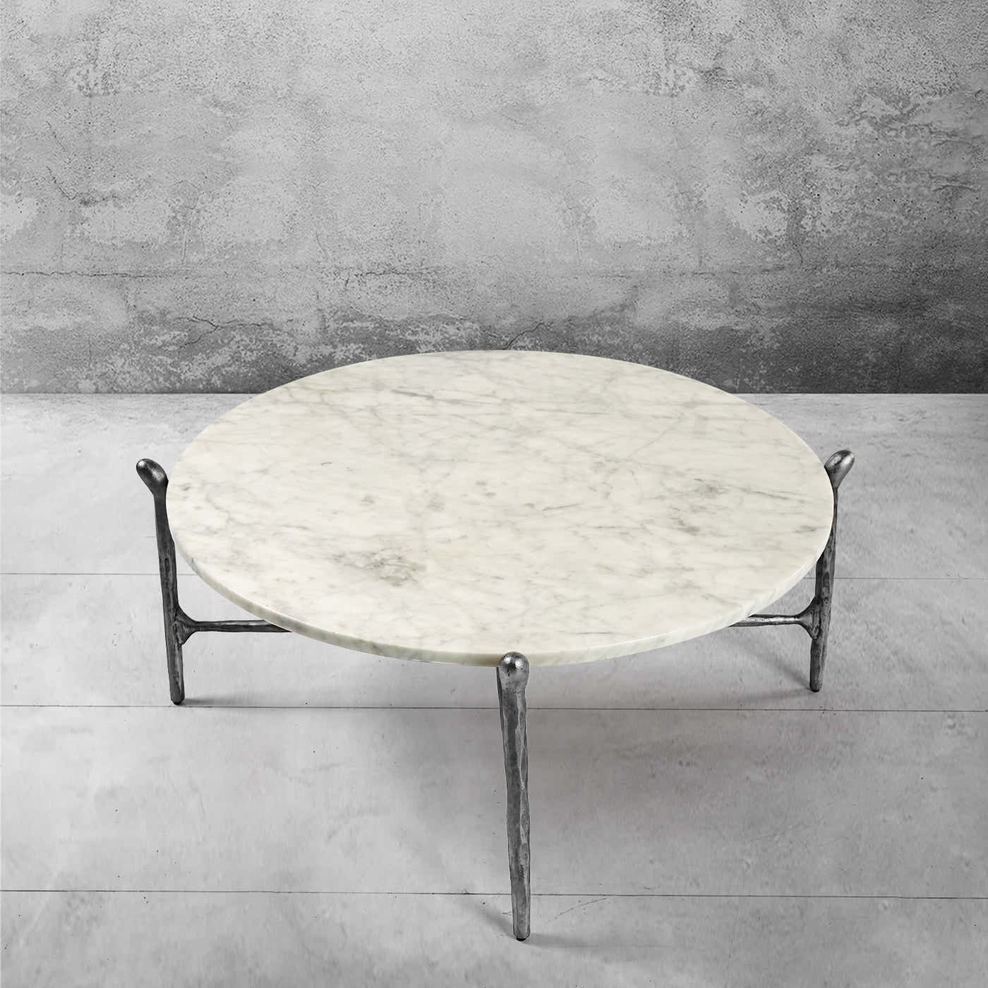 Hand-Forged Metal Round  Horn Marble Coffee Table & Side Table